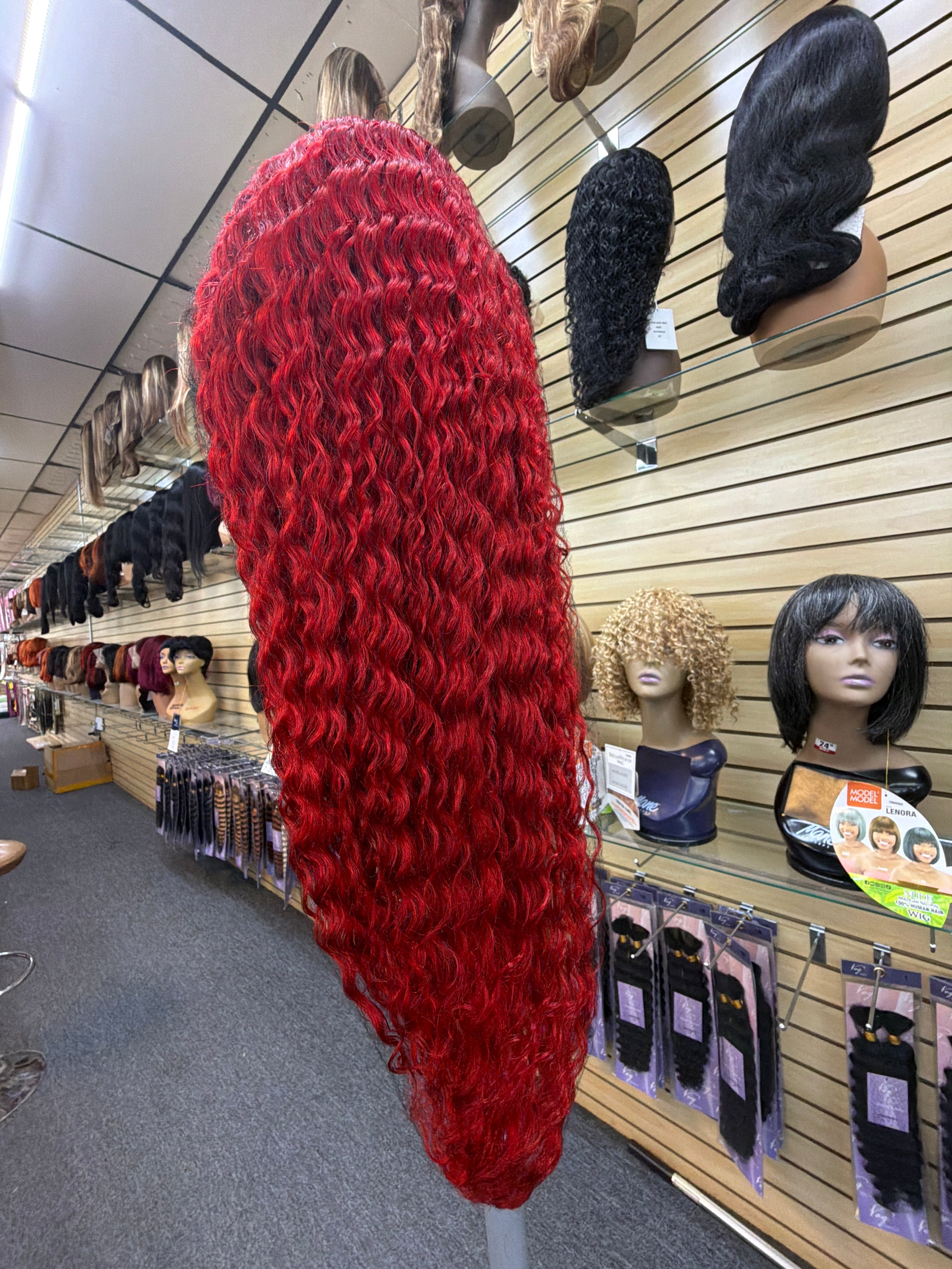 30” Red Deep Wave 13x6 Lace Front Wig – 100% Human Hair