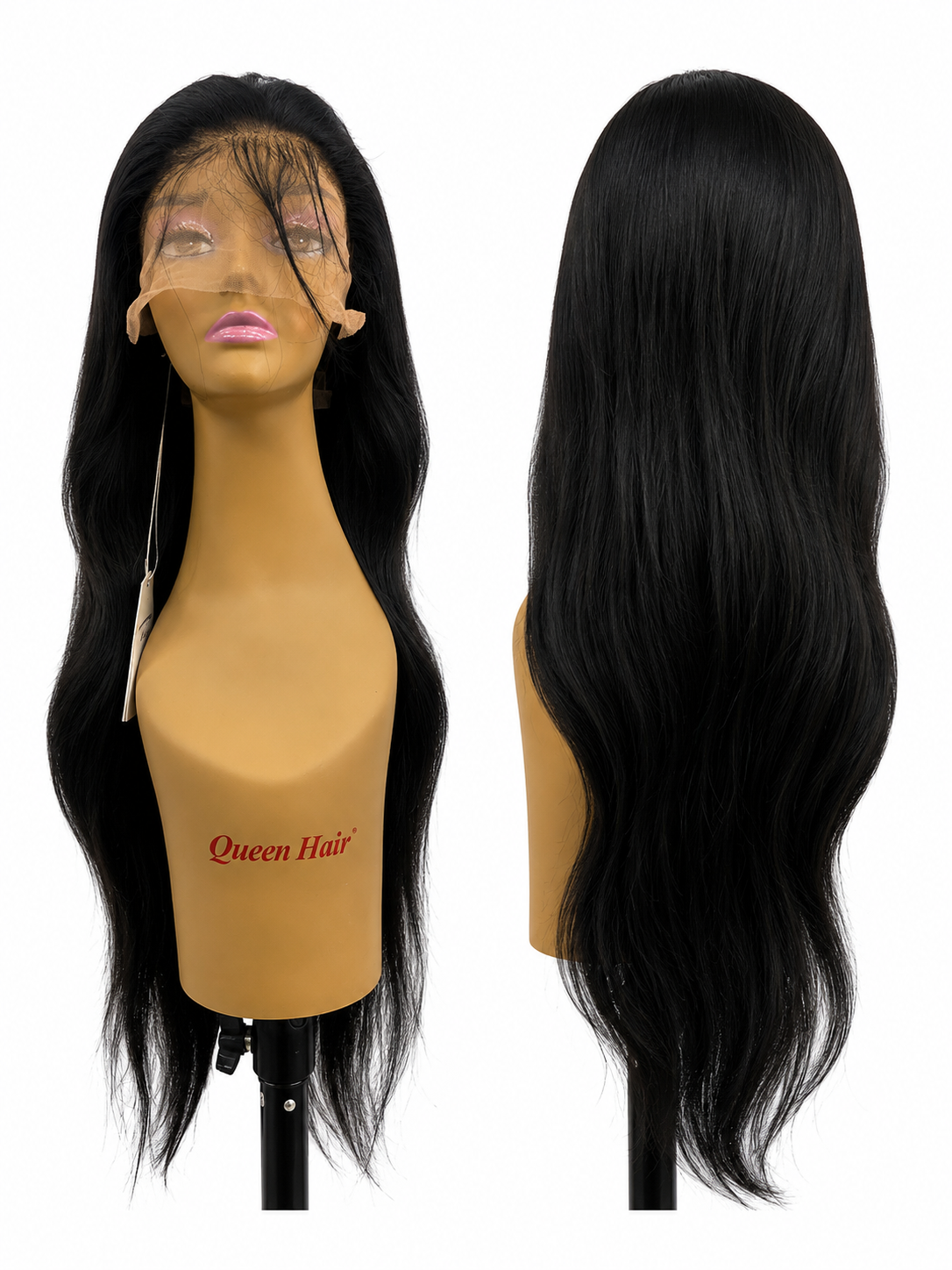 100% Human Hair 13x6 HD Lace Front Straight Wig, available in Natural Black and P4/27 Highlight, in lengths 22 to 38 inches.