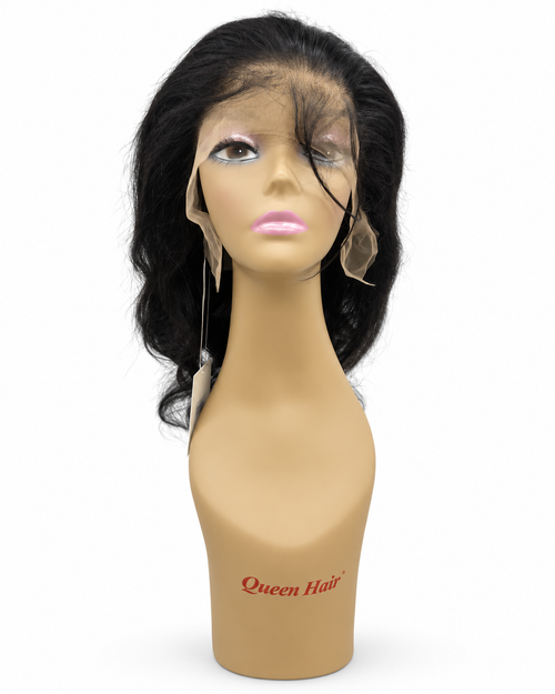 13x6 Body Wave Natural Black human hair wig on clean white background — front view
