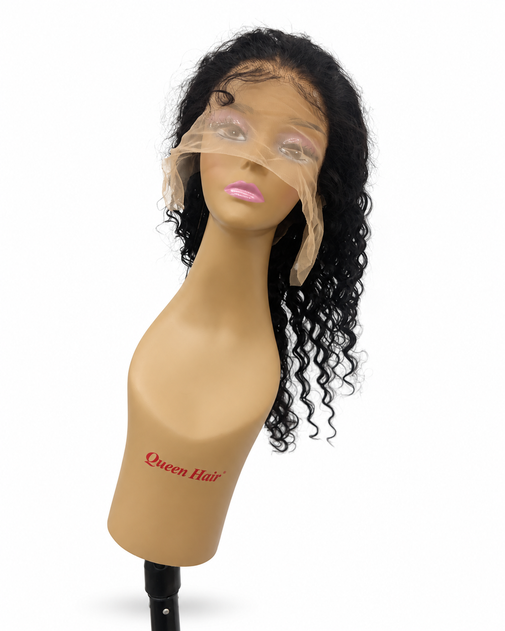 13x6 Deep Wave Natural Black human hair wig on clean white background — front view