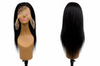 Real 13x6 Straight Natural Black human hair wig — front and back view
