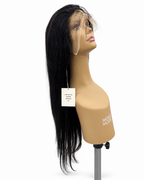 13x6 Straight Natural Black human hair wig on clean white background — side view