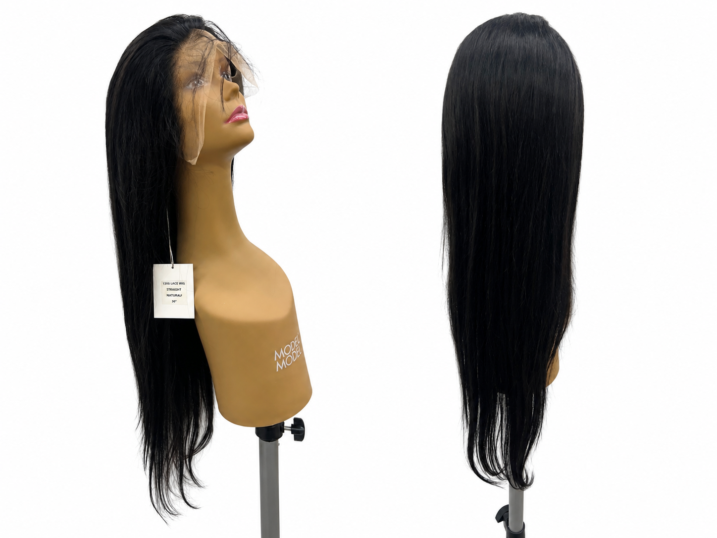 100% Human Hair 13x6 HD Lace Front Straight Wig, available in Natural Black and P4/27 Highlight, in lengths 22 to 38 inches.