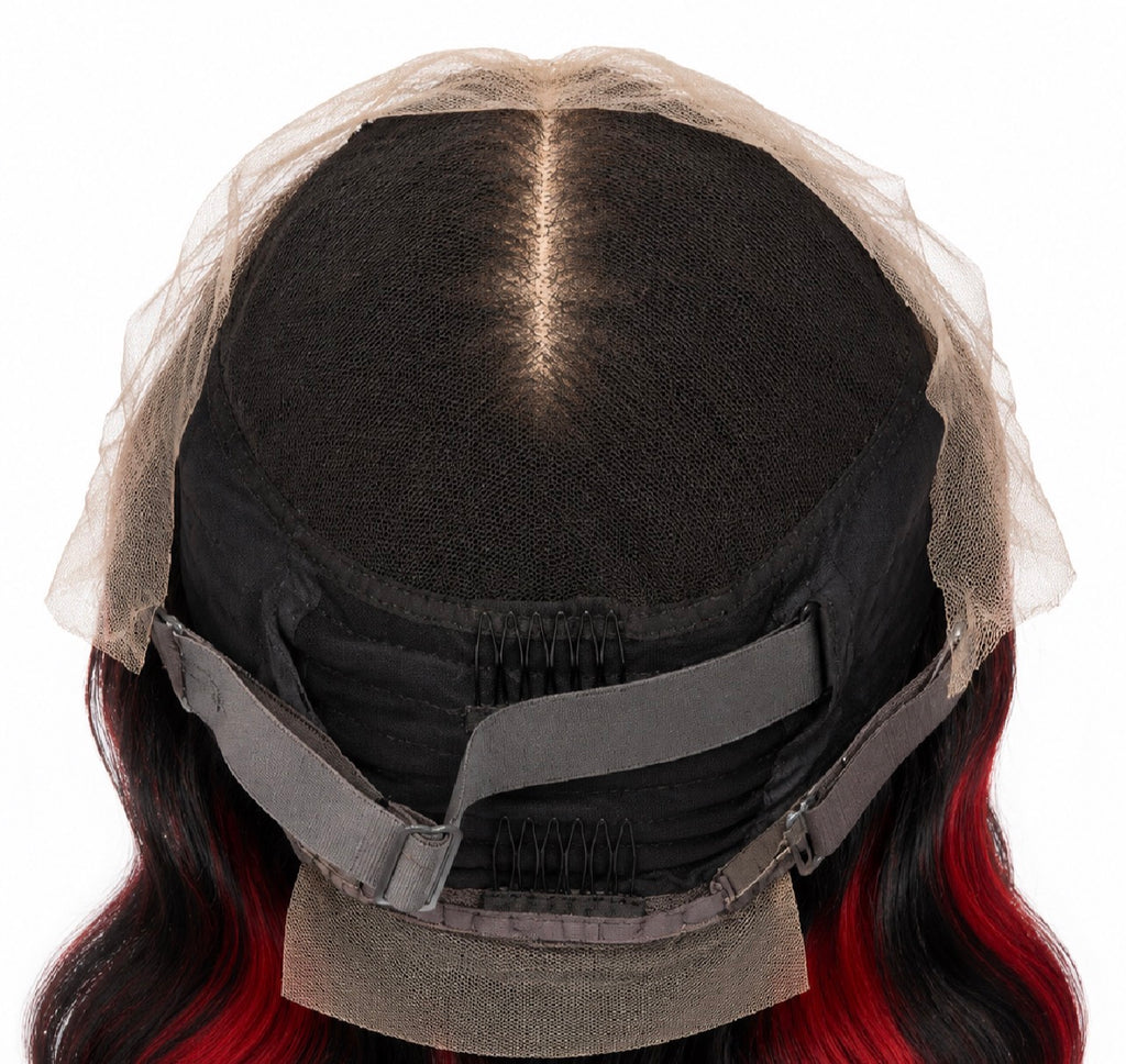 13x6 HD Lace Front Wig – Straight – Black & Red Highlight – 180% Density