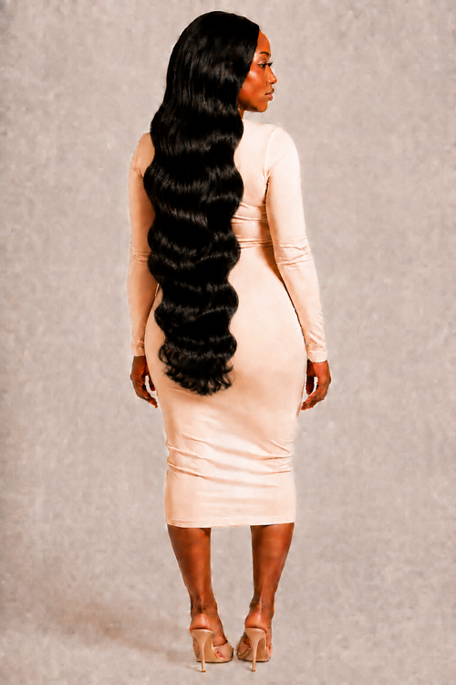 100% Human Hair 13x6  Lace Front BODY WAVE Wig, available in Natural Black and P4/27 Highlight, in lengths 22 to 38 inches.
