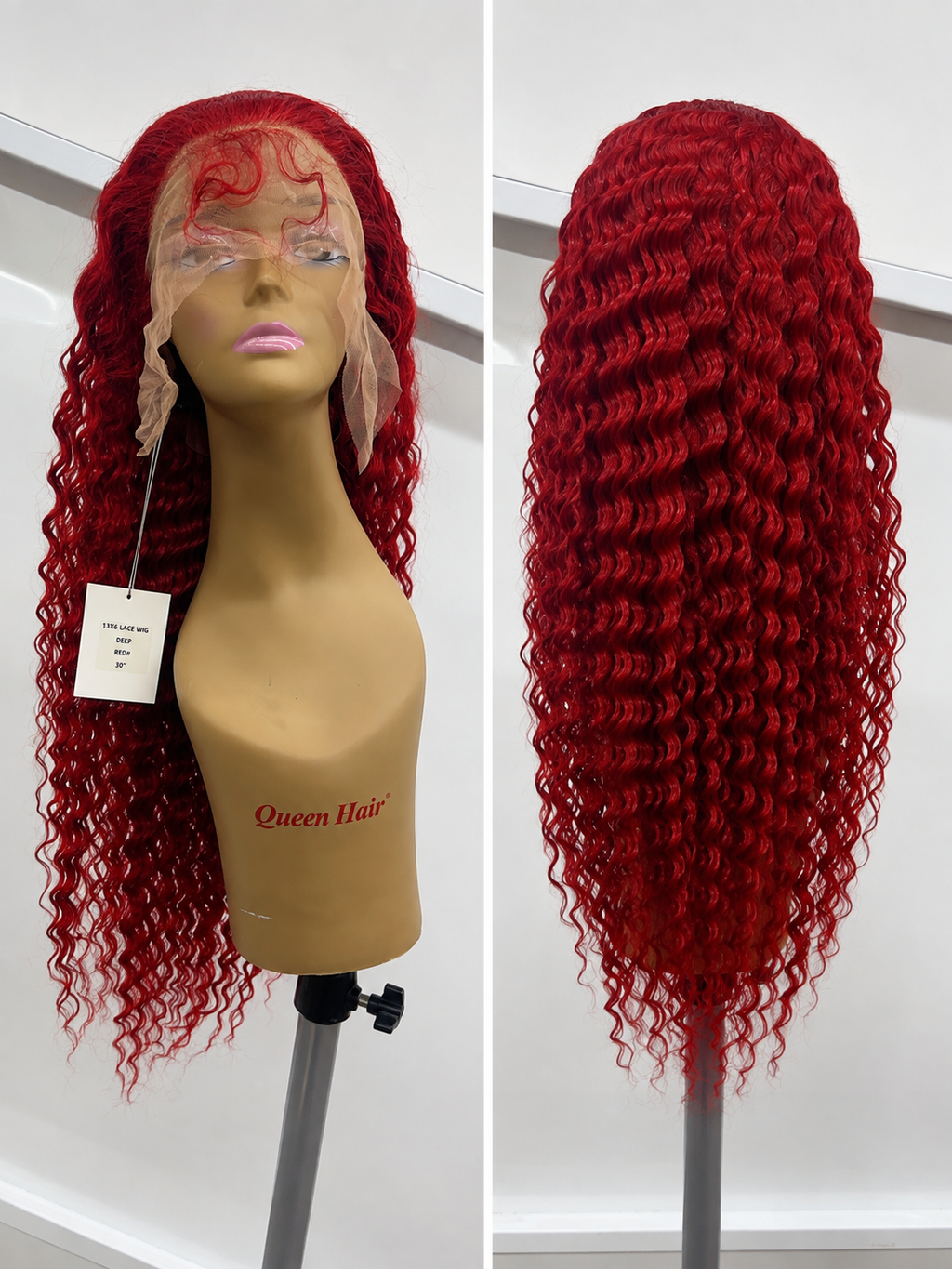 30” Red Deep Wave 13x6 Lace Front Wig – 100% Human Hair