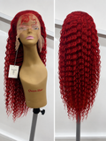 30” Red Deep Wave 13x6 Lace Front Wig – 100% Human Hair