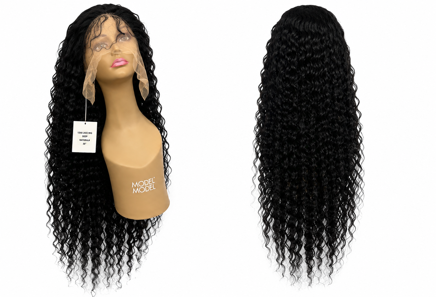 100% Human Hair 13x6 HD Lace Front DEEP WAVE Wig, available in Natural Black and P4/27 Highlight, in lengths 22 to 38 inches.