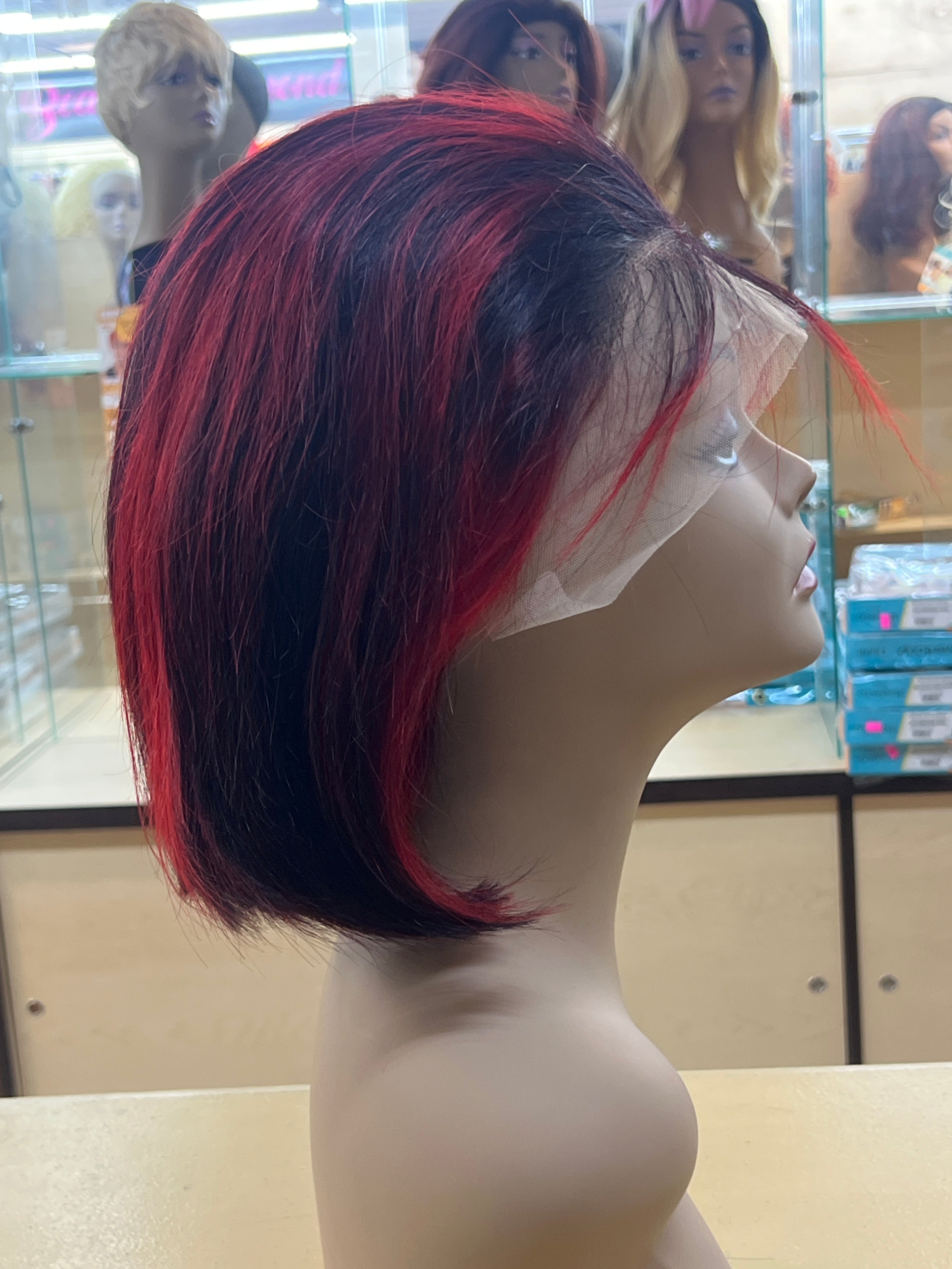 BOB wigs 100% human hair wigs 1b/red 13x4