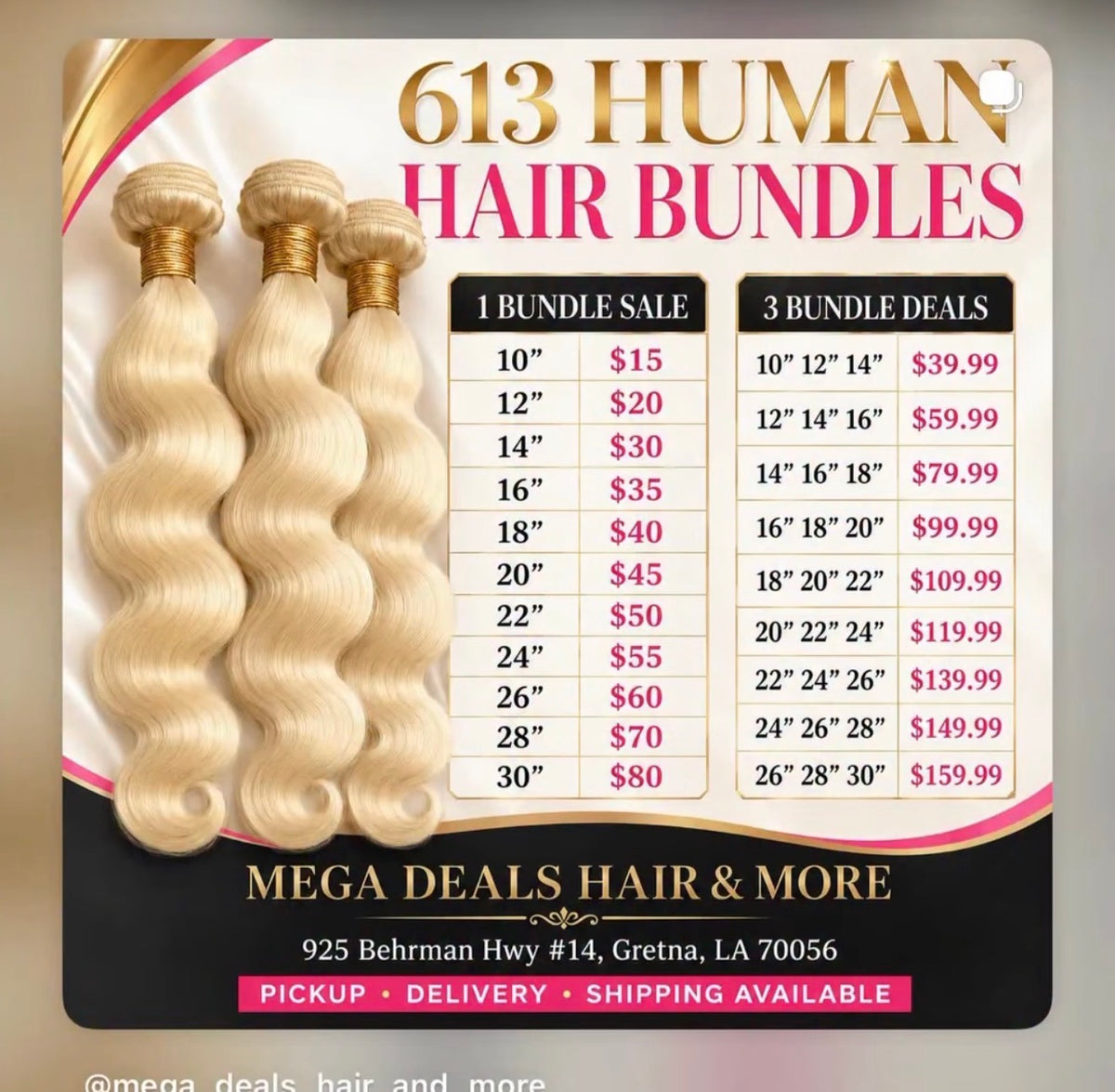 613 blonde human hair bundle sale price chart