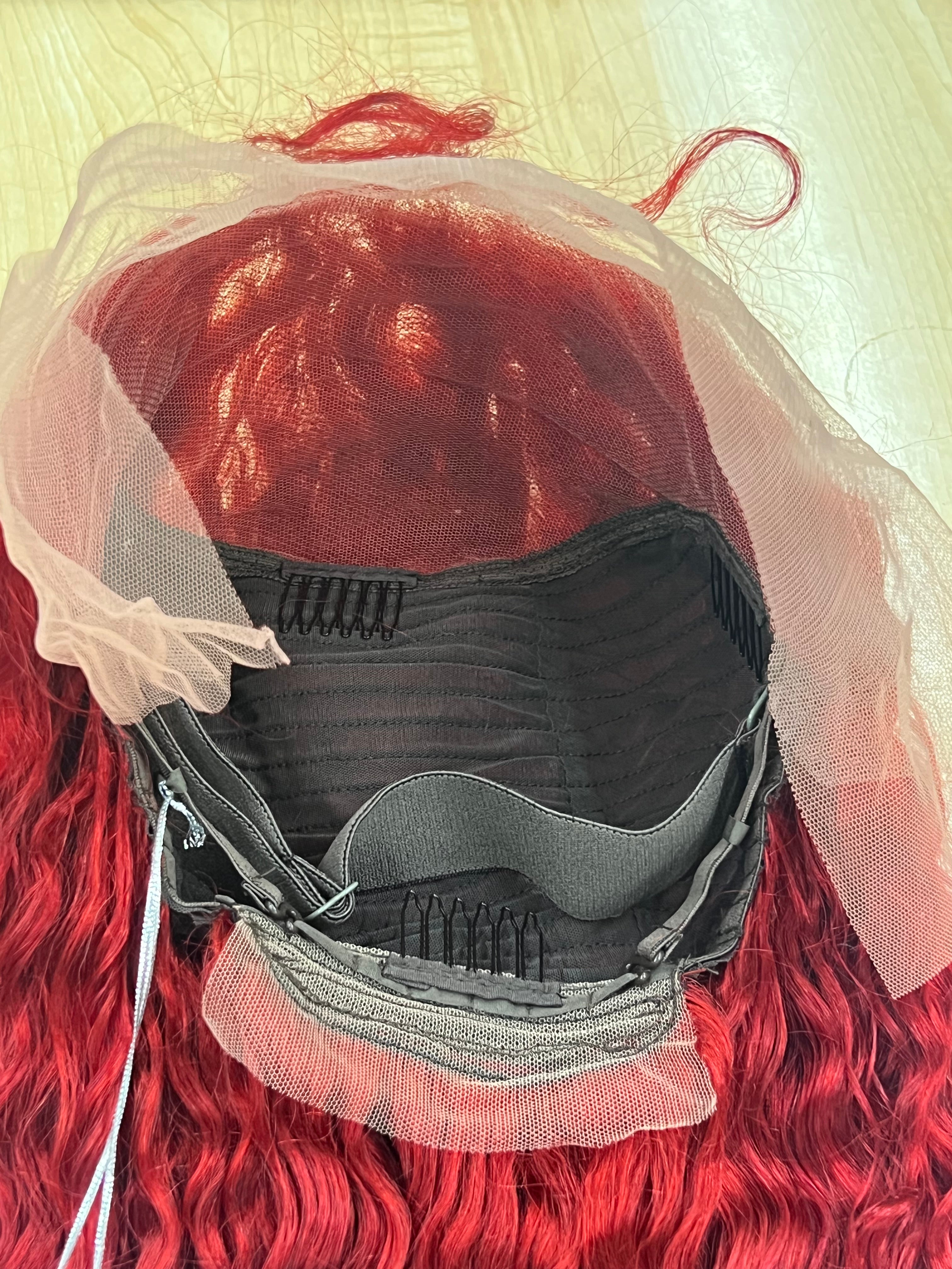 30” Red Deep Wave 13x6 Lace Front Wig – 100% Human Hair