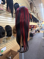 13x6 Lace Front Wig – Straight – Black & Red Highlight – 180% Density