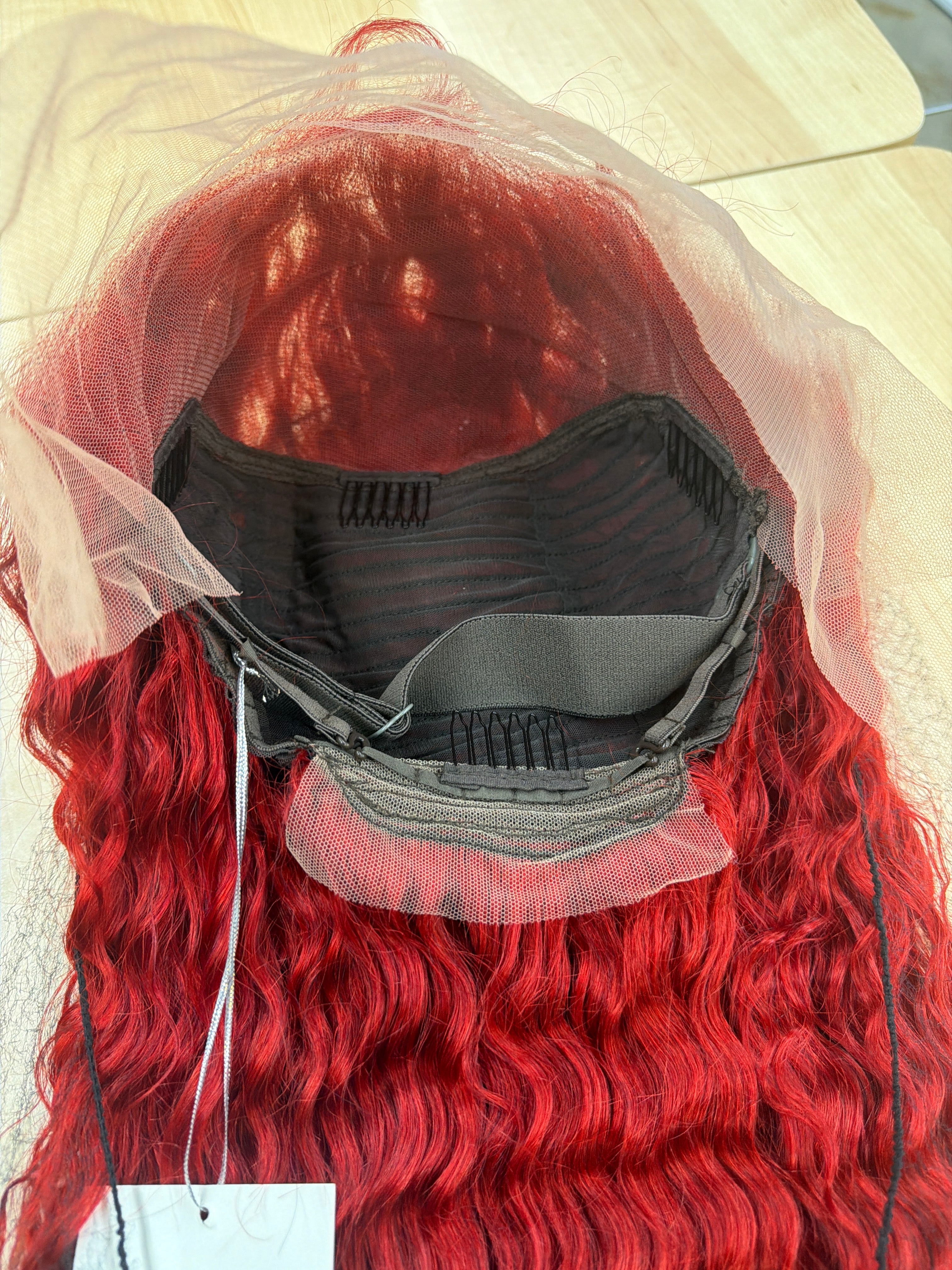 30” Red Deep Wave 13x6 Lace Front Wig – 100% Human Hair