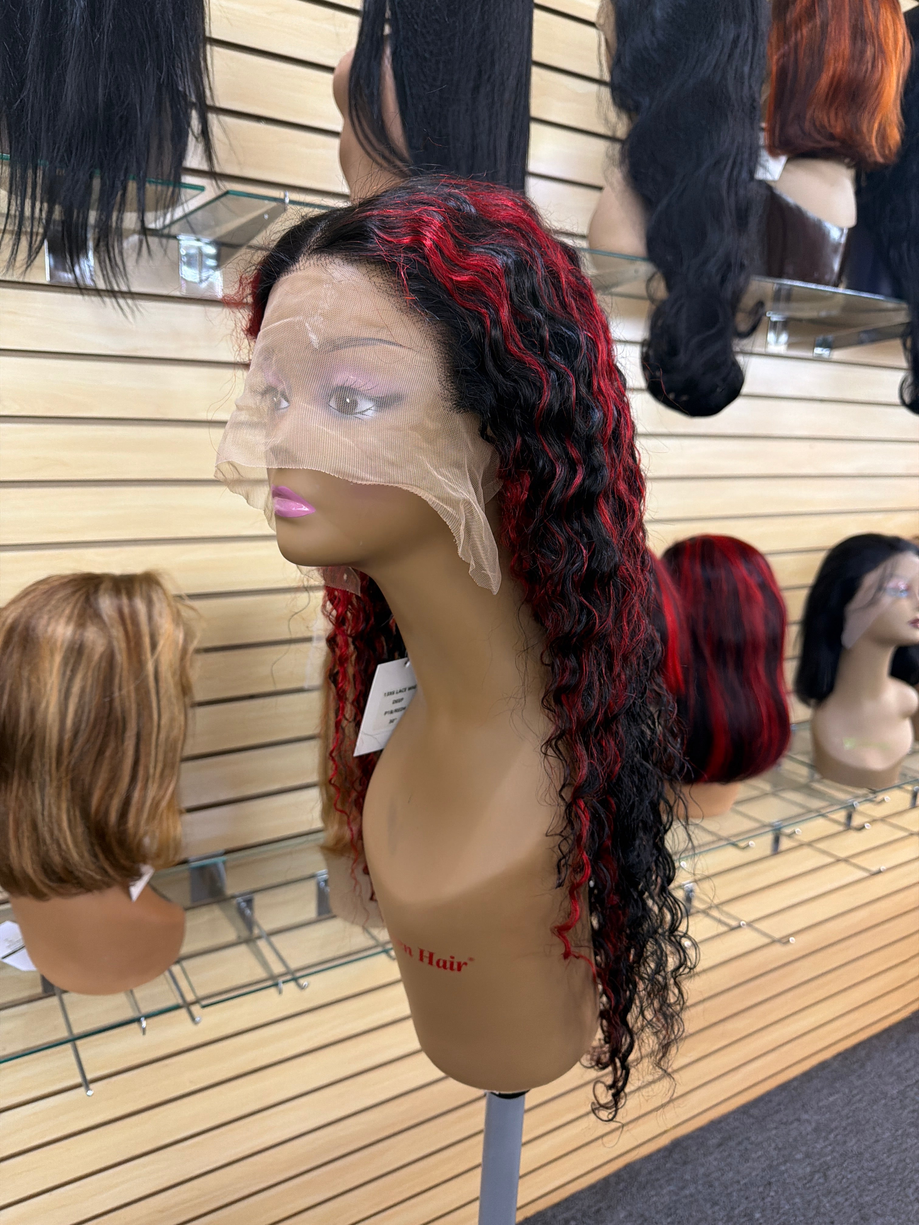 30” Deep Wave 13x6 Lace Front Wig – 100% Human Hair – P1B/Red Highlight