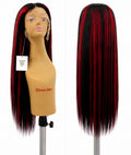 13x6 HD Lace Front Wig – Straight – Black & Red Highlight – 180% Density