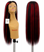 13x6 Lace Front Wig – Straight – Black & Red Highlight – 180% Density