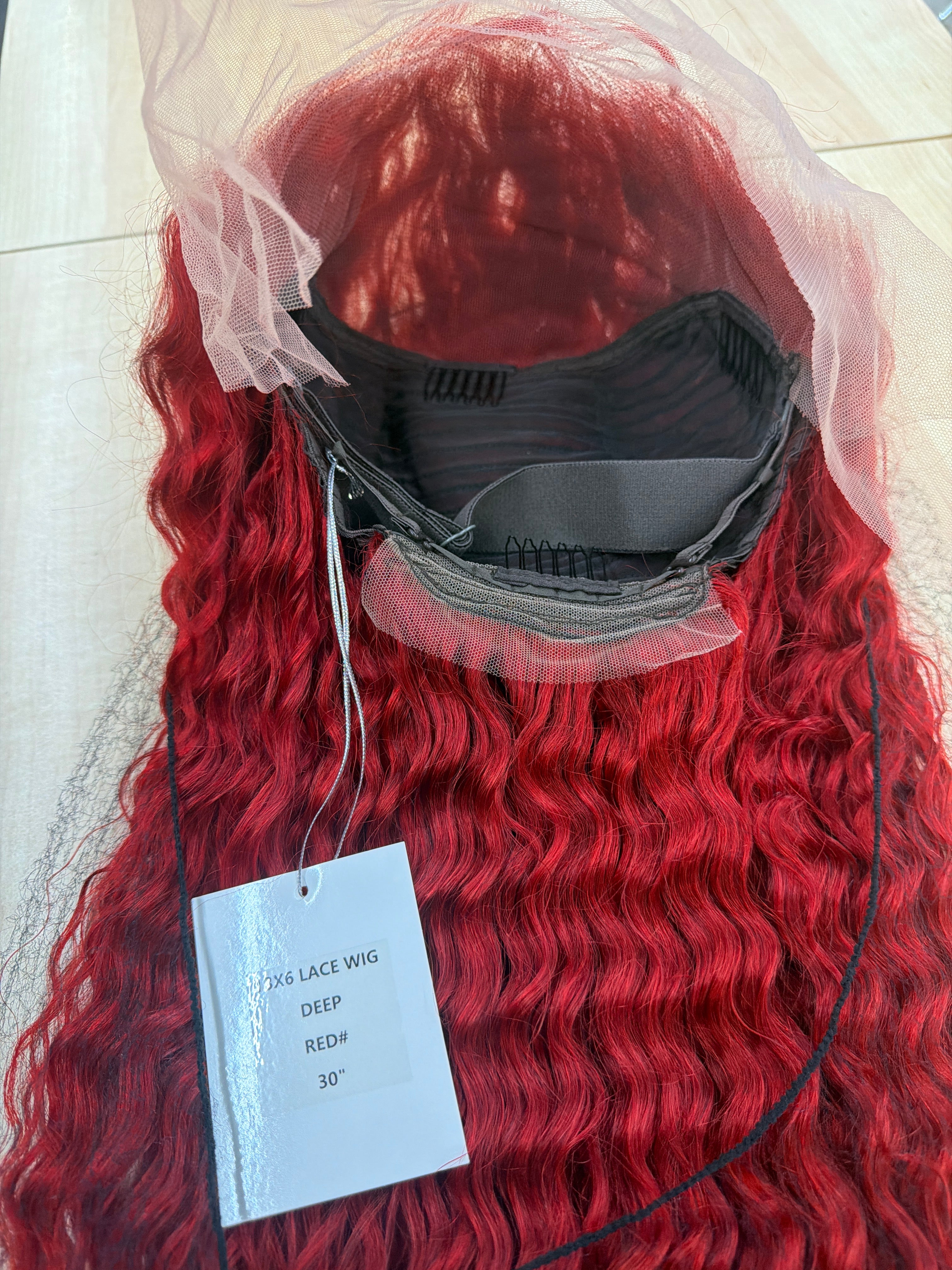 30” Red Deep Wave 13x6 Lace Front Wig – 100% Human Hair