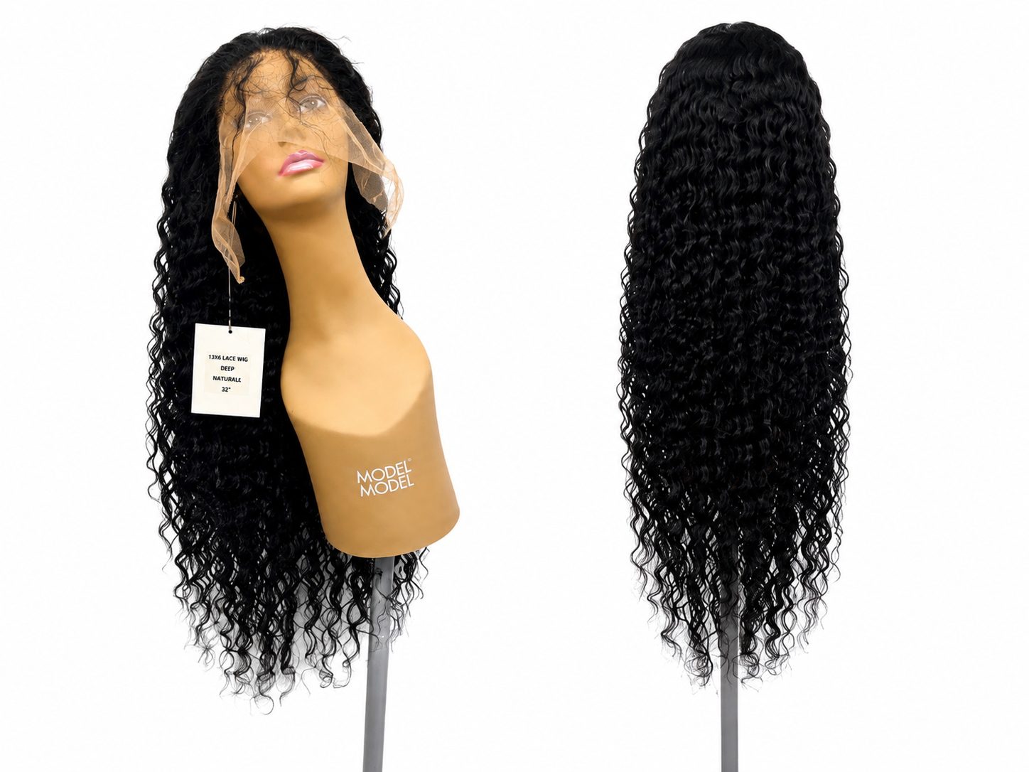 100% Human Hair 13x6 HD Lace Front DEEP WAVE Wig, available in Natural Black and P4/27 Highlight, in lengths 22 to 38 inches.