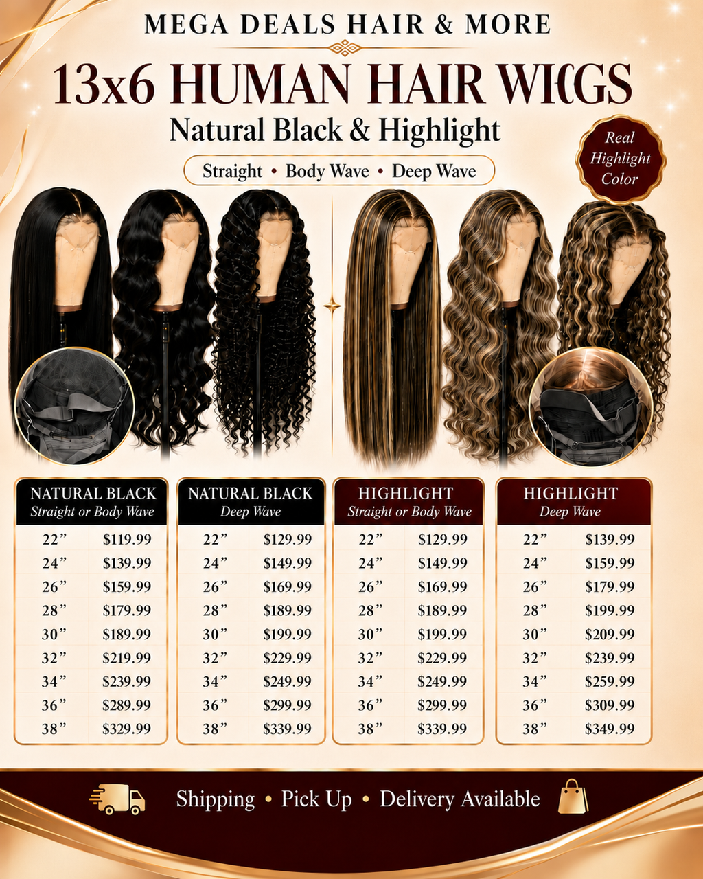 100% human hair wigs 13x6 straight body wave deep wave