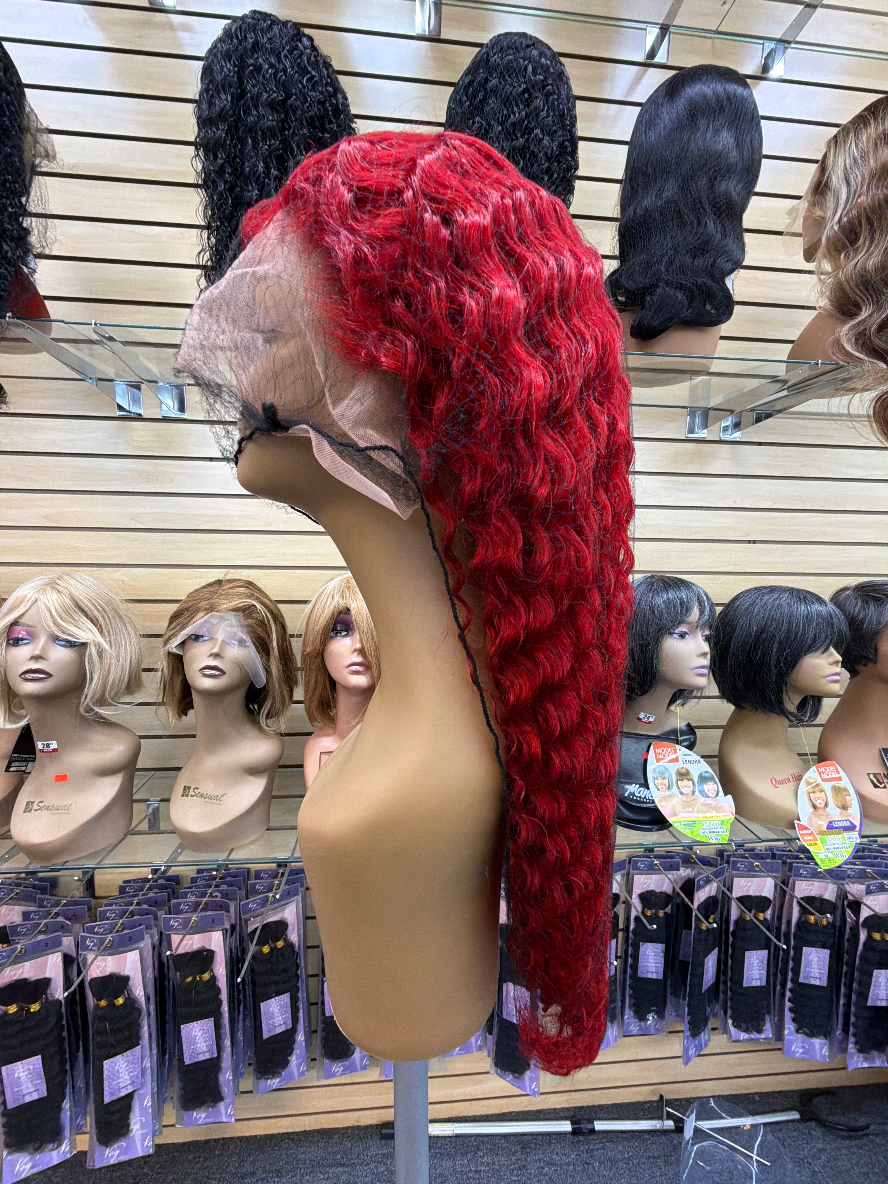 30” Red Deep Wave 13x6 Lace Front Wig – 100% Human Hair