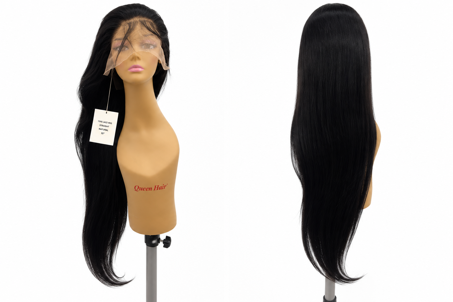100% Human Hair 13x6 HD Lace Front Straight Wig, available in Natural Black and P4/27 Highlight, in lengths 22 to 38 inches.