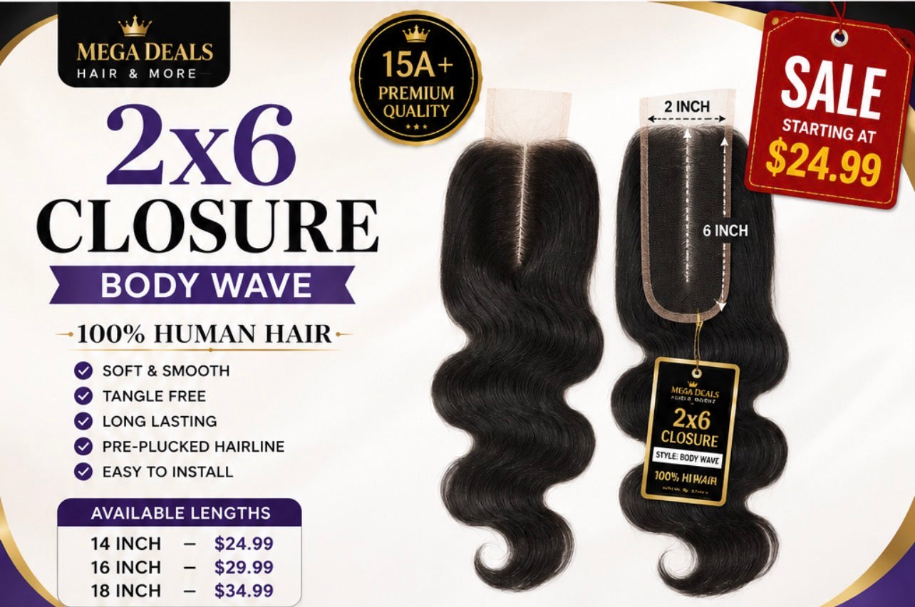 2x6 HD Lace Closure – 100% Human Hair | Straight & Body Wave | 14”-18”