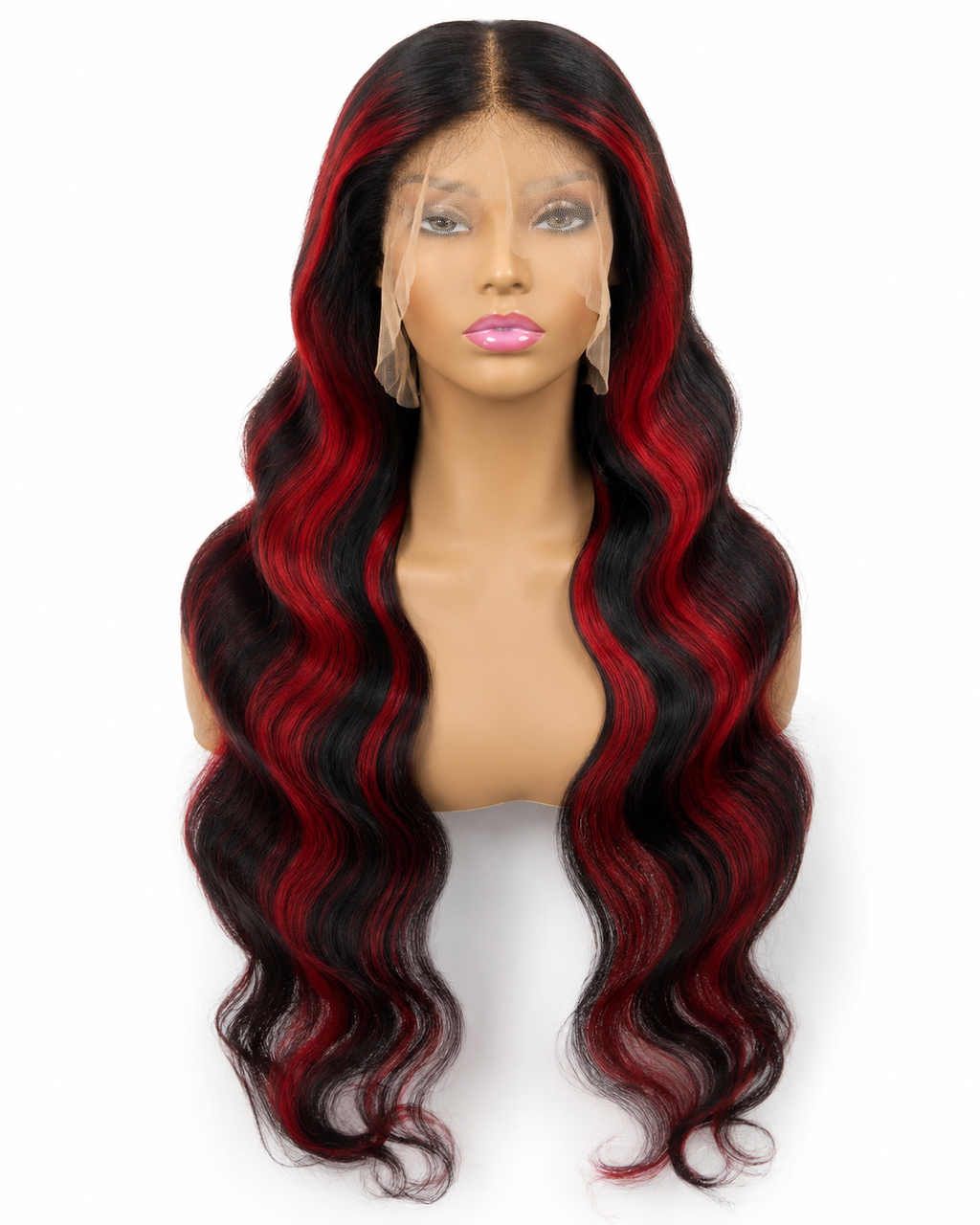 1b/RED 30”inch body wave 100% human hair wig 13x6