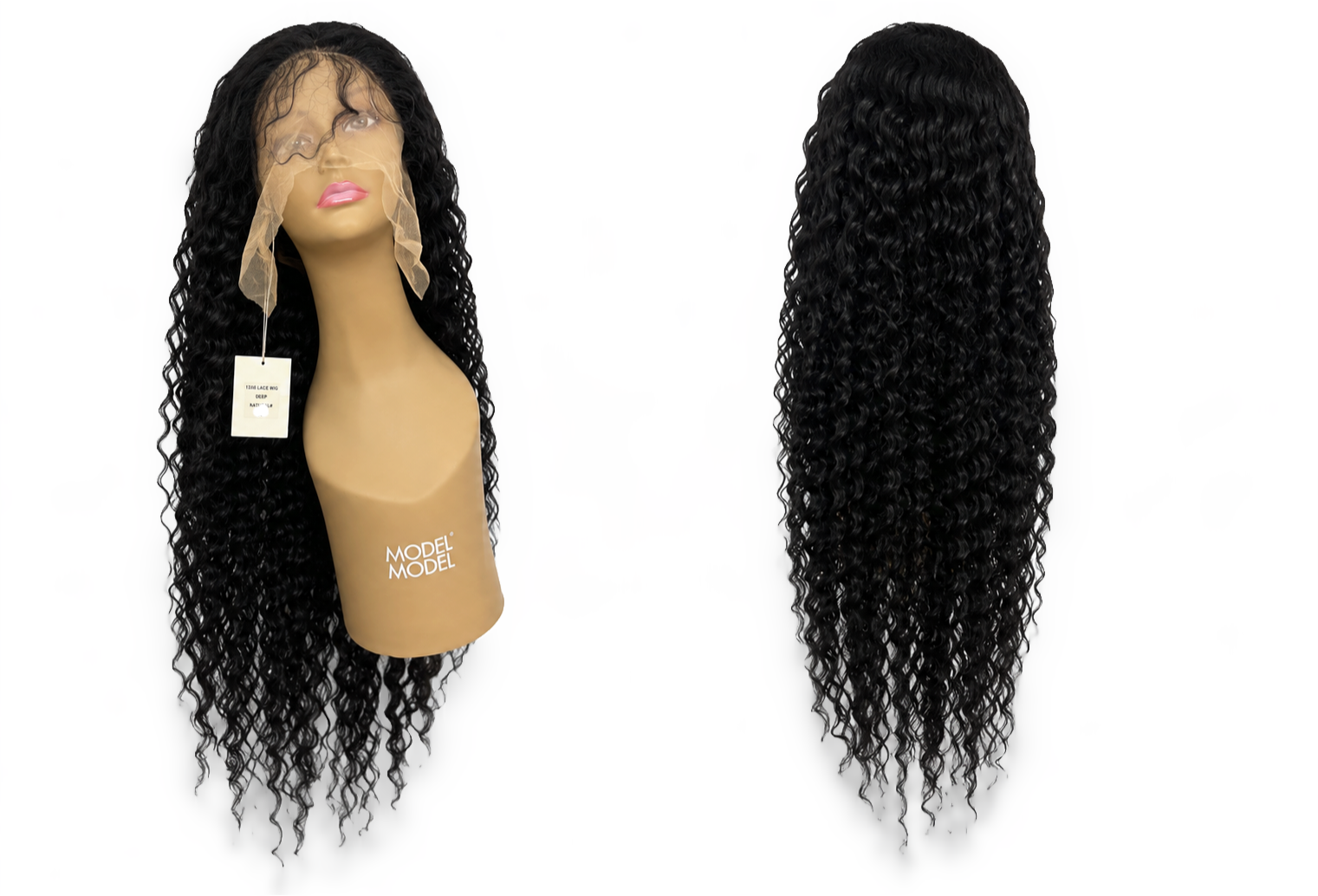 100% Human Hair 13x6 HD Lace Front DEEP WAVE Wig, available in Natural Black and P4/27 Highlight, in lengths 22 to 38 inches.