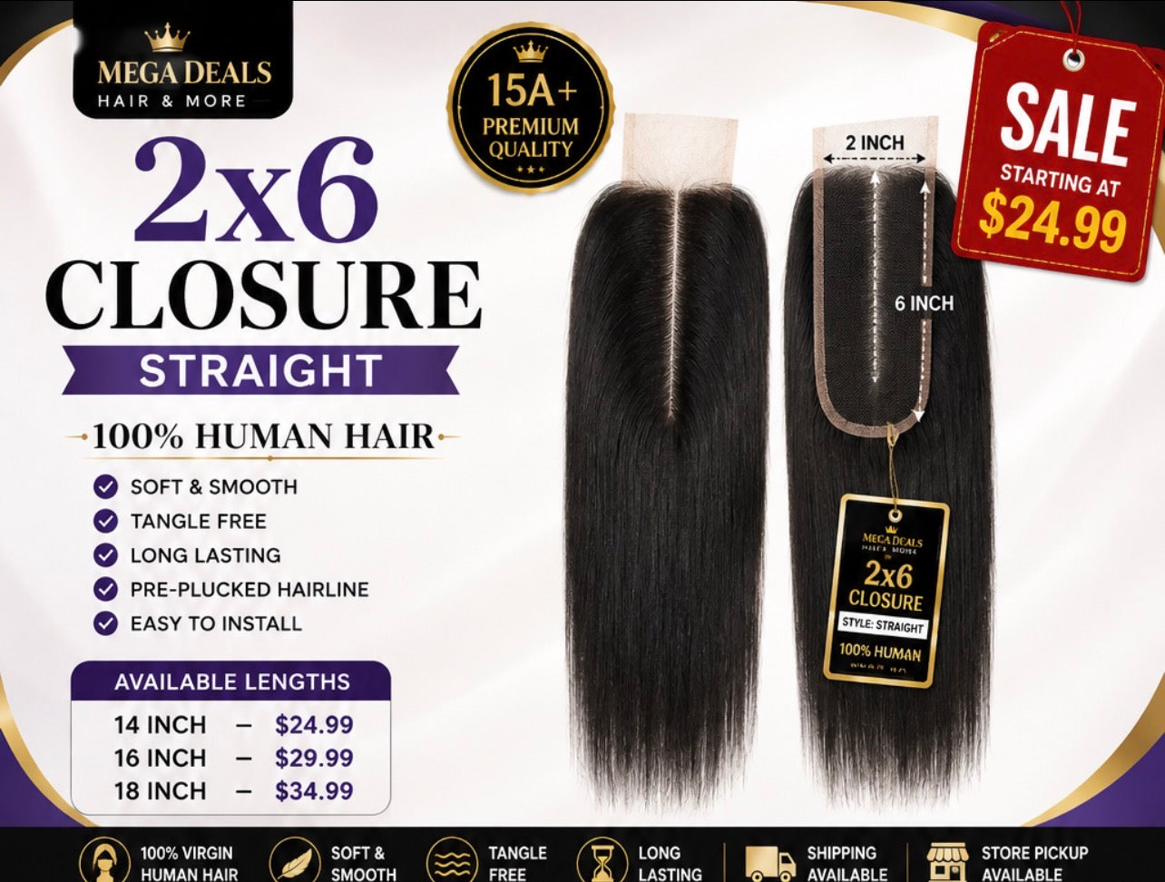 2x6 HD Lace Closure – 100% Human Hair | Straight & Body Wave | 14”-18”