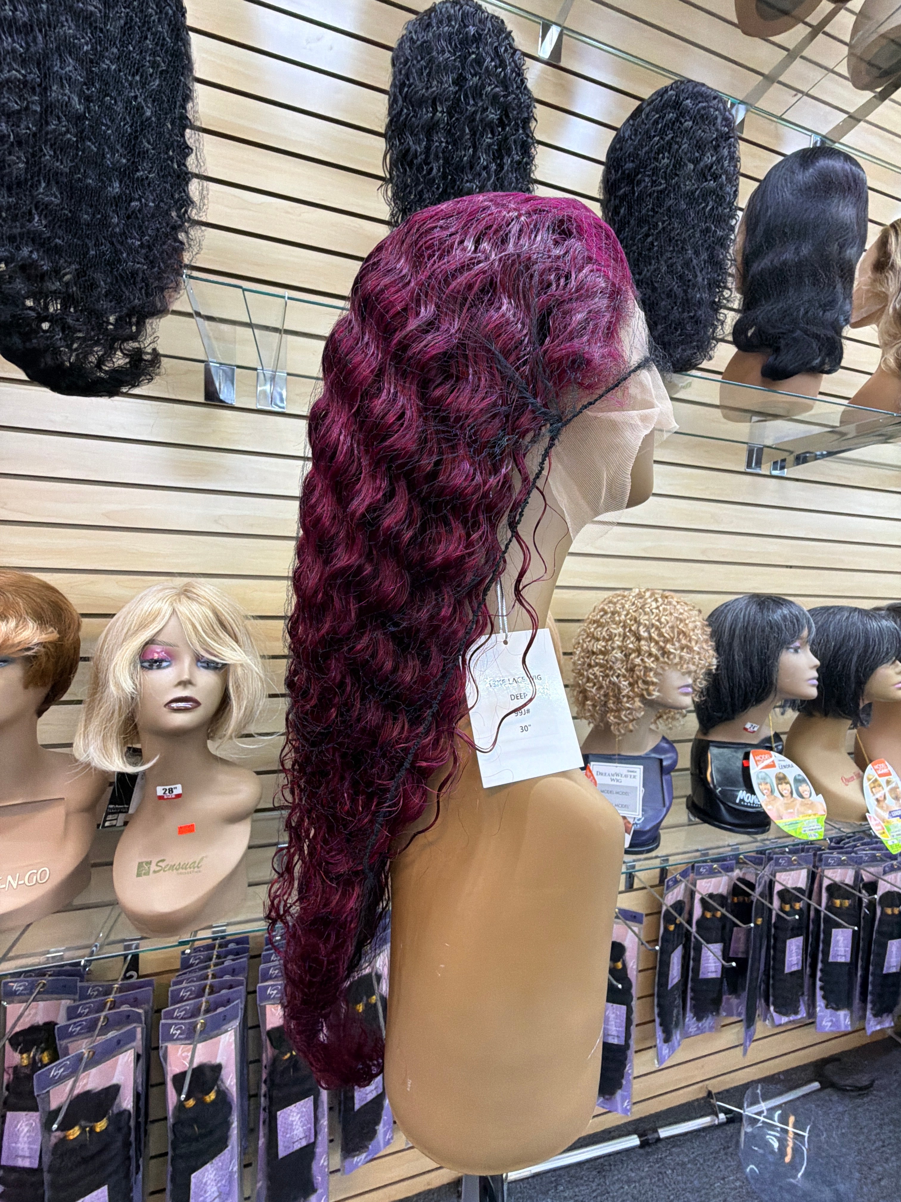 30” Deep Wave 13x6 Lace Front Wig – Color 99J – 100% Human Hair