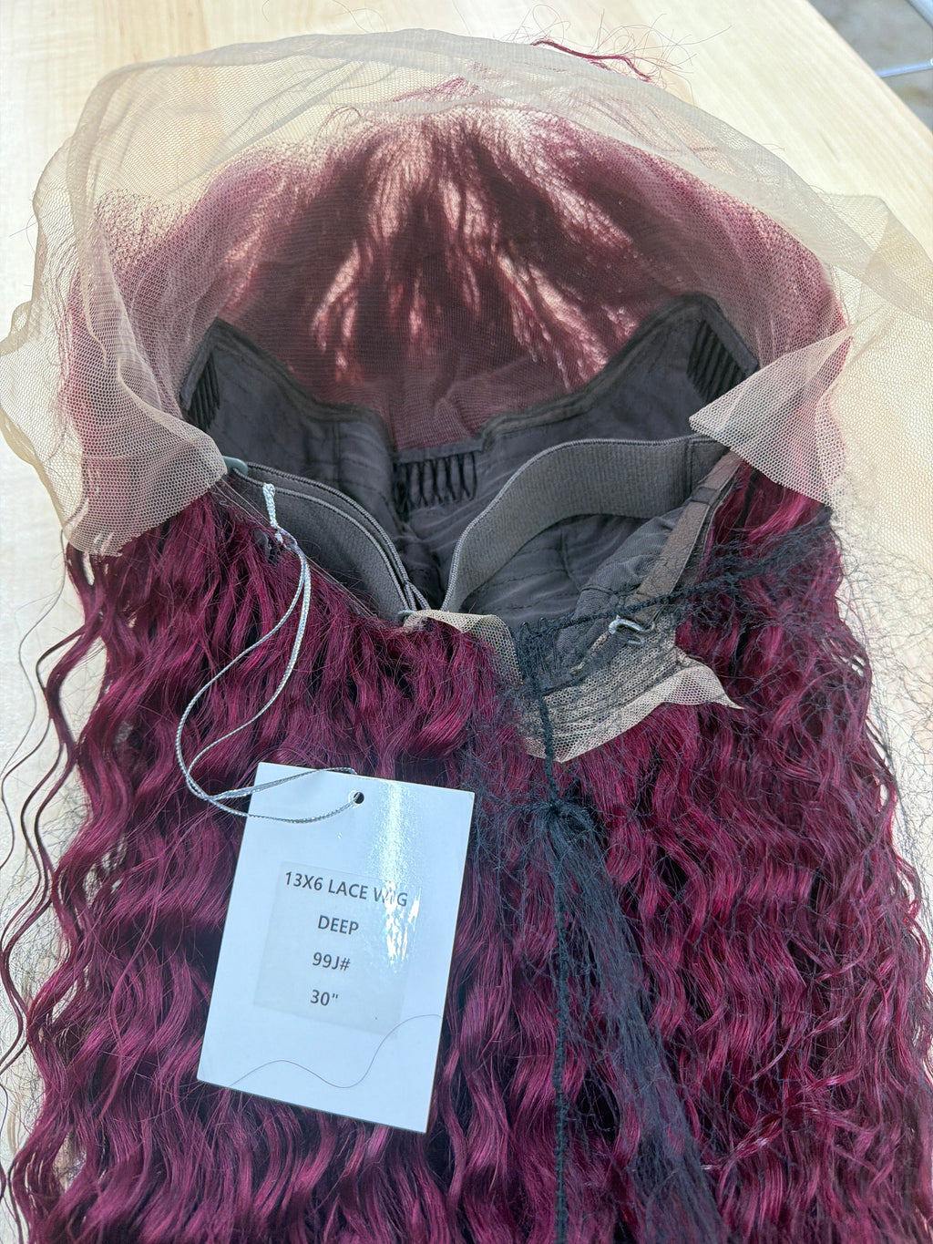 30” Deep Wave 13x6 Lace Front Wig – Color 99J – 100% Human Hair