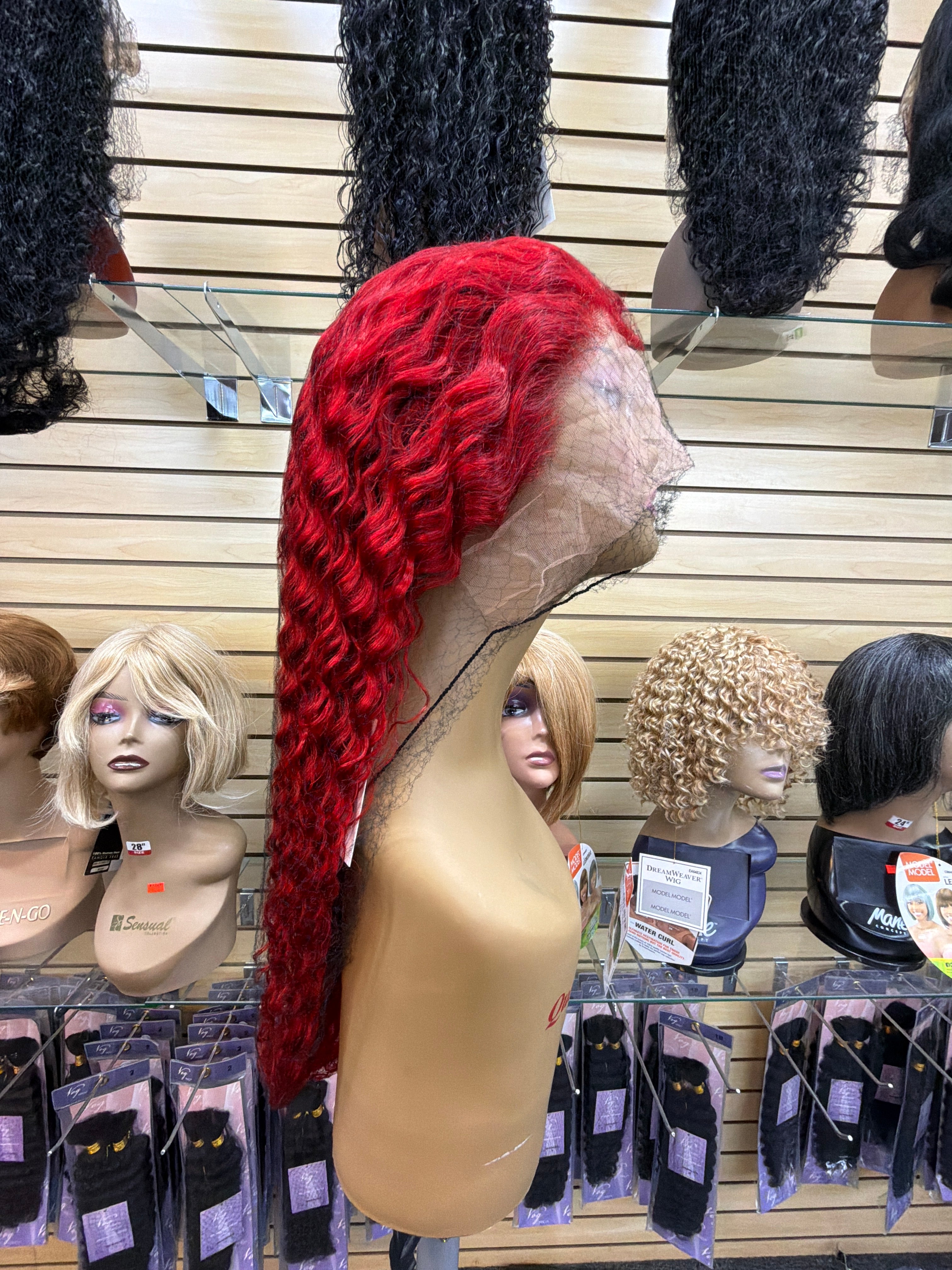30” Red Deep Wave 13x6 Lace Front Wig – 100% Human Hair