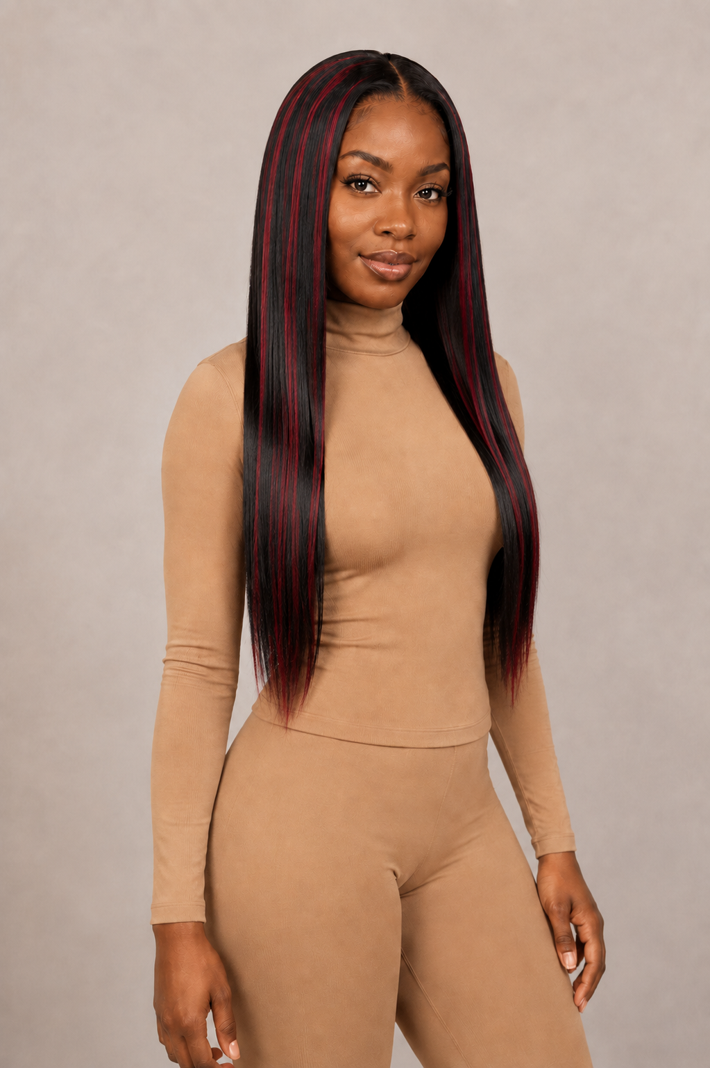 13x6 Lace Front Wig – Straight – Black & Red Highlight – 180% Density