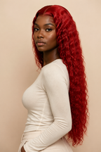 30” Red Deep Wave 13x6 Lace Front Wig – 100% Human Hair