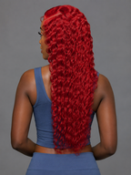 30” Red Deep Wave 13x6 Lace Front Wig – 100% Human Hair