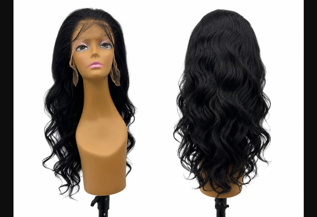 13x6 Body Wave Natural Black actual front and back wig photo