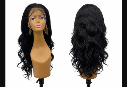 13x6 Body Wave Natural Black actual front and back wig photo